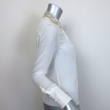 Alice + Olivia Willa Crystal-Embellished Collar Top Cream Silk Size Extra Small