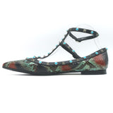 Valentino Rockstud Rolling Snakeskin Pointed Toe Caged Flats Black/Multi Size 41