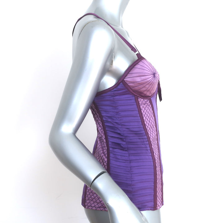 Vintage Iconic Proenza Schouler Bustier Top Purple Embroidered Stretch Satin Size 4