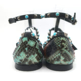 Valentino Rockstud Rolling Snakeskin Pointed Toe Caged Flats Black/Multi Size 41
