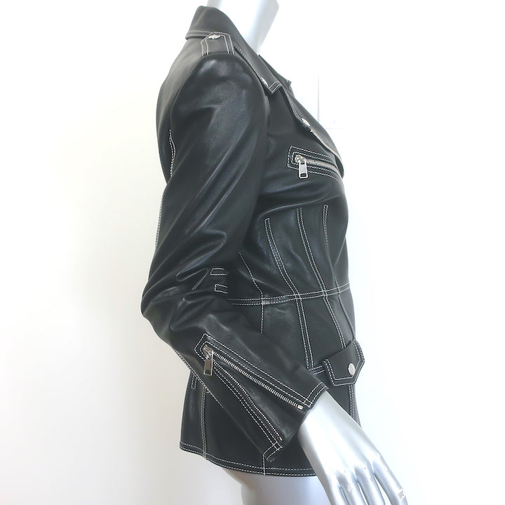 Alexander Mcqueen Contrast-Stitch Leather Biker Jacket Black Size 44
