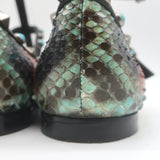 Valentino Rockstud Rolling Snakeskin Pointed Toe Caged Flats Black/Multi Size 41