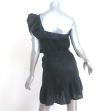 Isabel Marant Etoile Ruffled One Shoulder Mini Dress Teller Black Linen Size 38