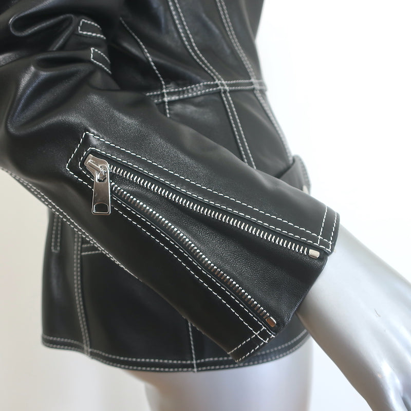 Alexander Mcqueen Contrast-Stitch Leather Biker Jacket Black Size 44