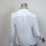 Alice + Olivia Willa Crystal-Embellished Collar Top Cream Silk Size Extra Small