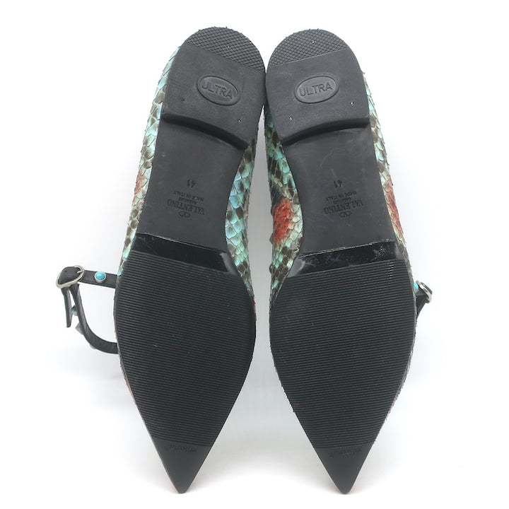 Valentino Rockstud Rolling Snakeskin Pointed Toe Caged Flats Black/Multi Size 41