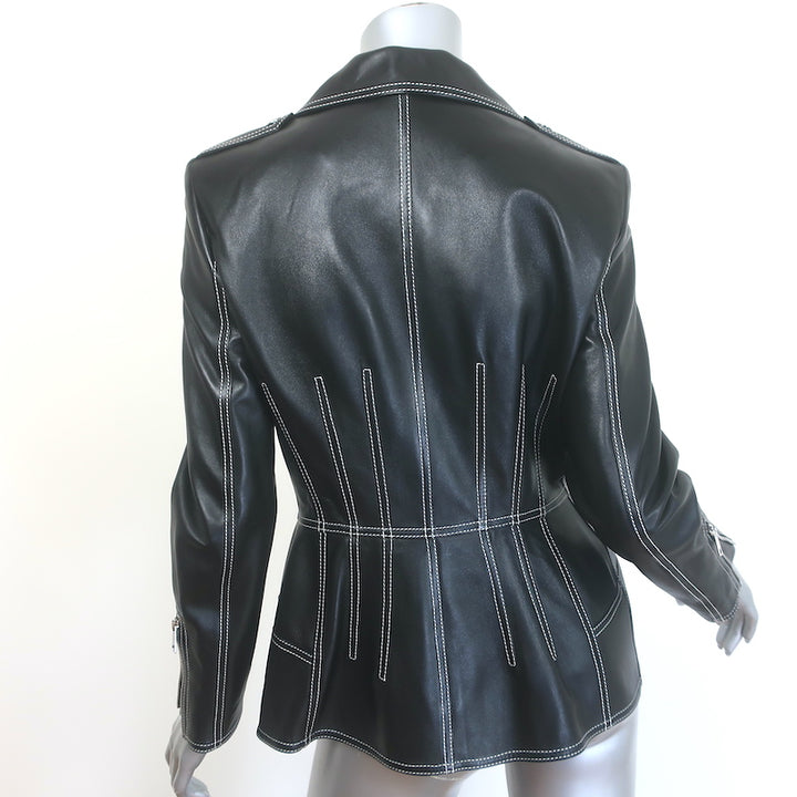 Alexander Mcqueen Contrast-Stitch Leather Biker Jacket Black Size 44