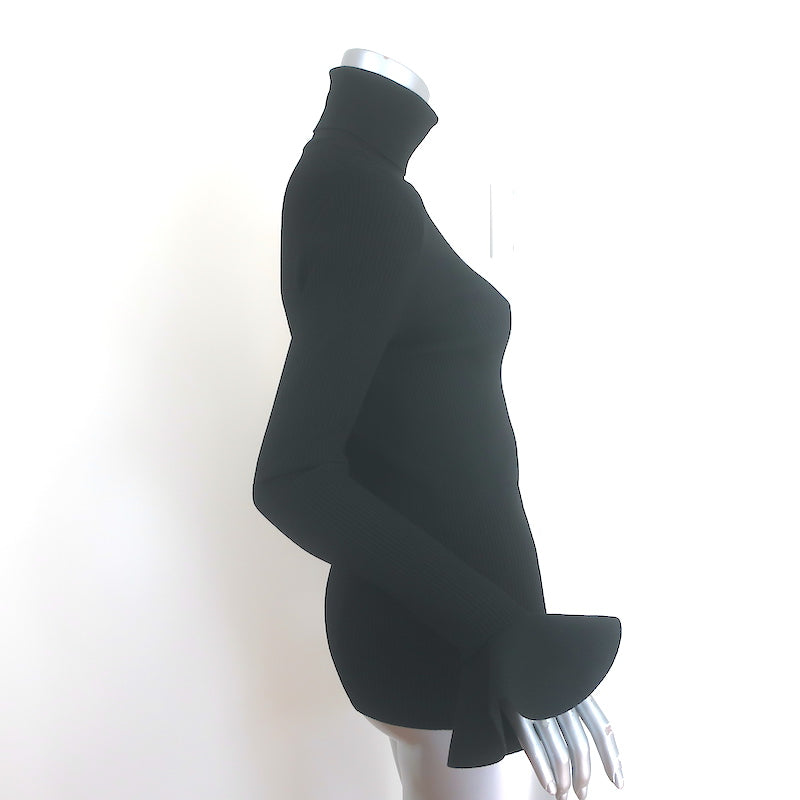 Valentino Bell Sleeve Turtleneck Sweater Black Ribbed Stretch Knit Size Large