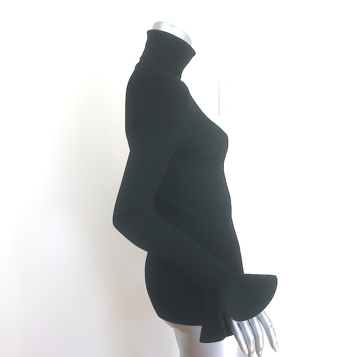 Valentino Bell Sleeve Turtleneck Sweater Black Ribbed Stretch Knit Size Large