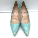 Manolo Blahnik BB 100 Snakeskin Pointed Toe Pumps Aqua Size 40