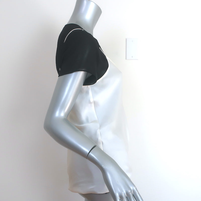 Cinq a Sept Layered Short Sleeve Top Black Chiffon &amp; Ivory Silk Size Small