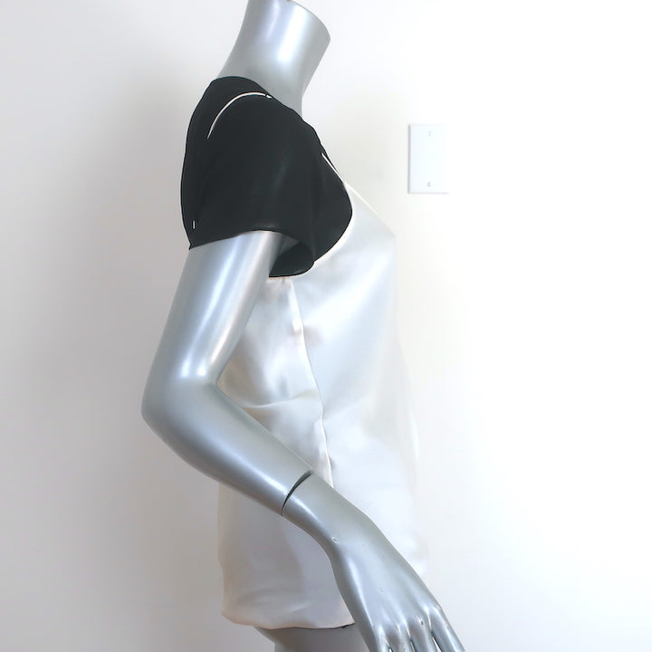 Cinq a Sept Layered Short Sleeve Top Black Chiffon &amp; Ivory Silk Size Small