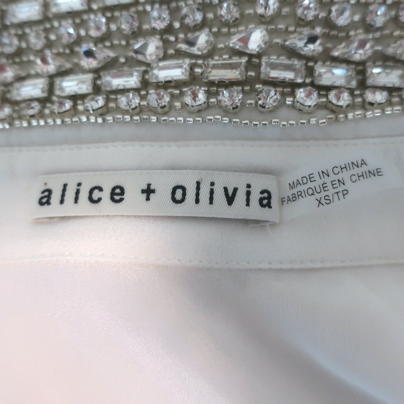 Alice + Olivia Willa Crystal-Embellished Collar Top Cream Silk Size Extra Small