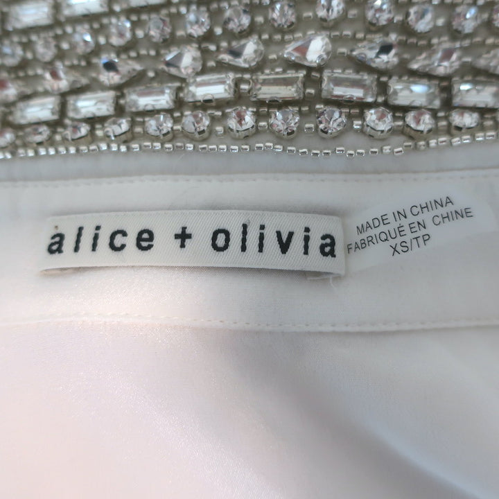 Alice + Olivia Willa Crystal-Embellished Collar Top Cream Silk Size Extra Small