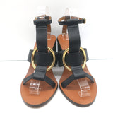 Chloe Rony T-Strap Sandals Black Leather Size 37.5 Open Toe Heels