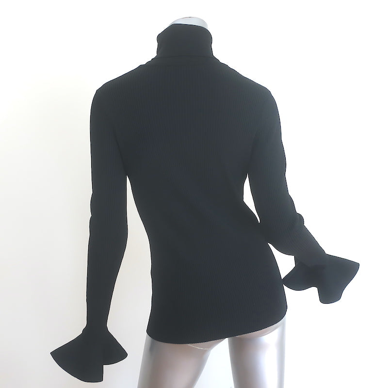 Valentino Bell Sleeve Turtleneck Sweater Black Ribbed Stretch Knit Size Large