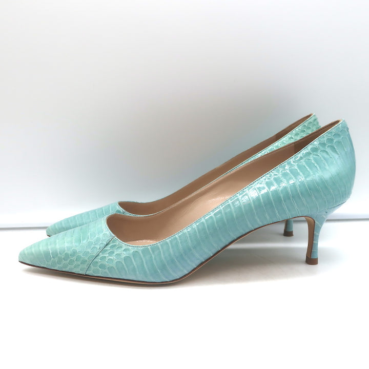 Manolo Blahnik BB 100 Snakeskin Pointed Toe Pumps Aqua Size 40