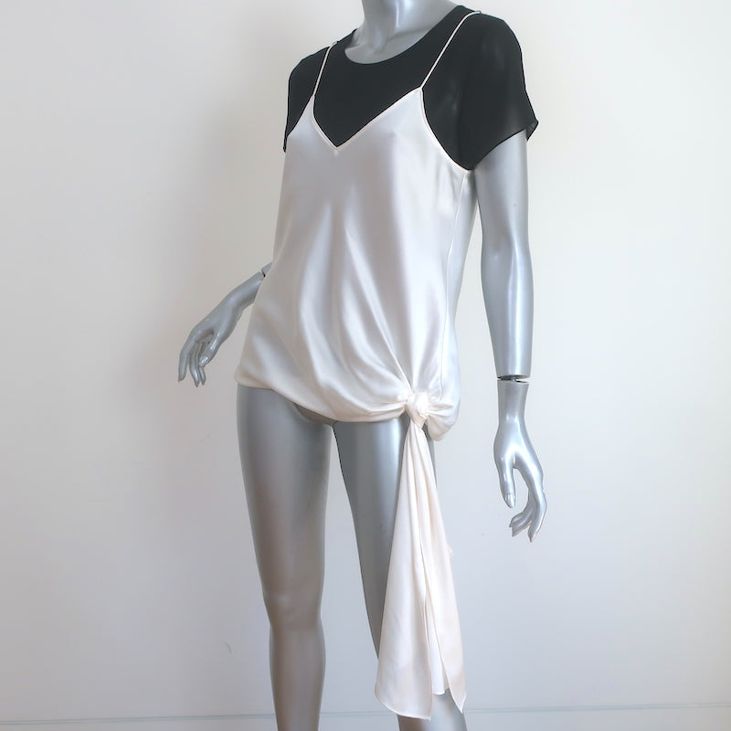 Cinq a Sept Layered Short Sleeve Top Black Chiffon &amp; Ivory Silk Size Small