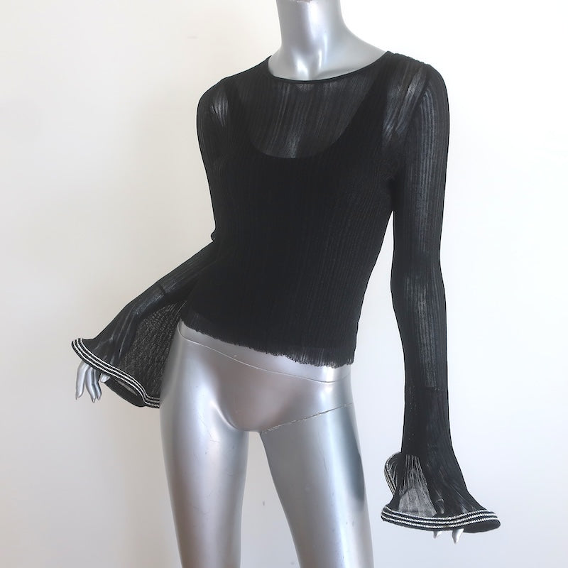 Jonathan Simkhai Maebry Crystal-Trim Ribbed Knit Top Black Size Medium NEW