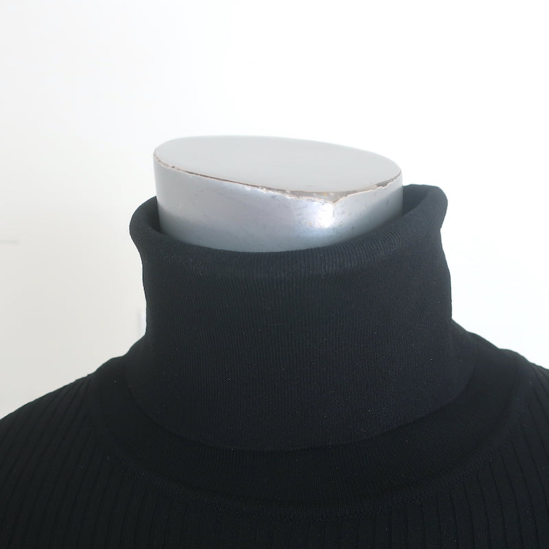 Valentino Bell Sleeve Turtleneck Sweater Black Ribbed Stretch Knit Size Large