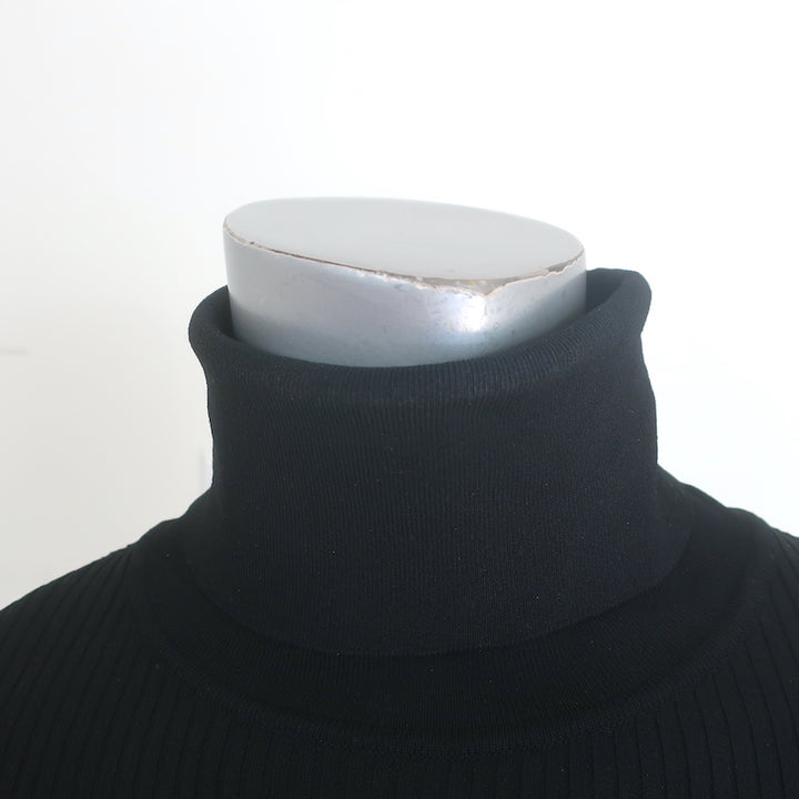 Valentino Bell Sleeve Turtleneck Sweater Black Ribbed Stretch Knit Size Large