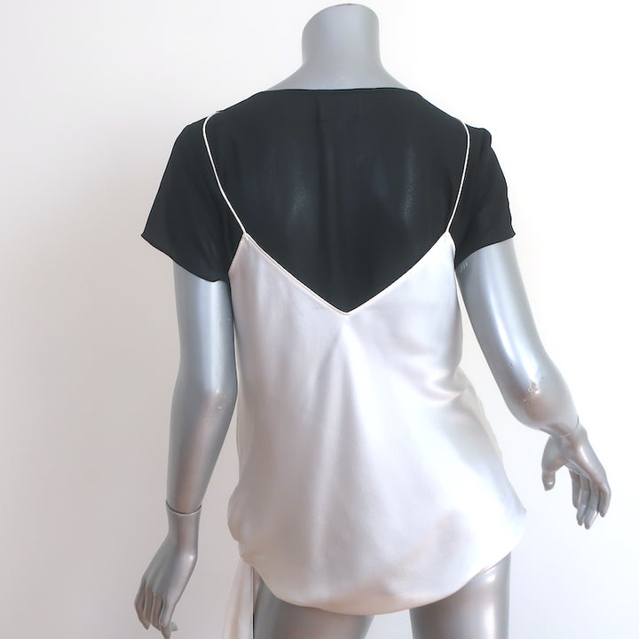 Cinq a Sept Layered Short Sleeve Top Black Chiffon &amp; Ivory Silk Size Small