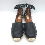 Valentino Rockstud Rolling Ankle Strap Espadrille Flats Black Leather Size 40