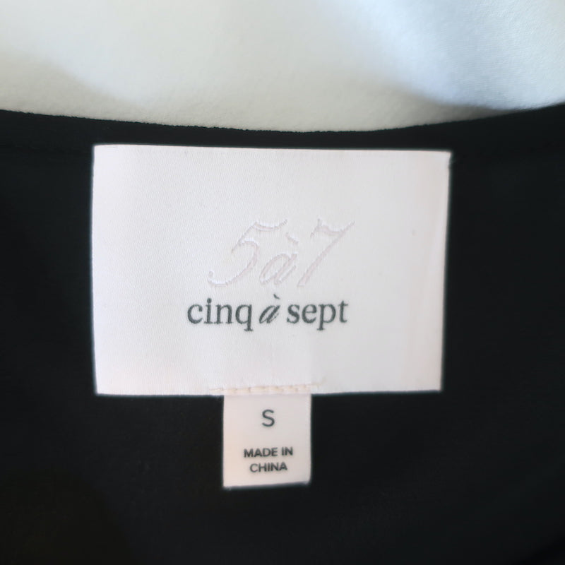 Cinq a Sept Layered Short Sleeve Top Black Chiffon &amp; Ivory Silk Size Small