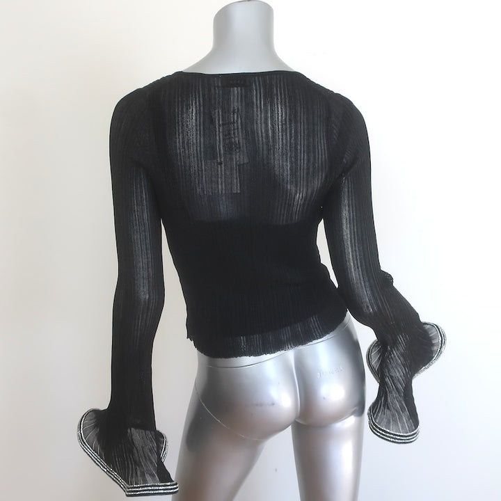 Jonathan Simkhai Maebry Crystal-Trim Ribbed Knit Top Black Size Medium NEW