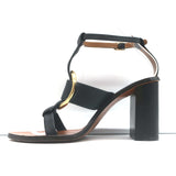 Chloe Rony T-Strap Sandals Black Leather Size 37.5 Open Toe Heels