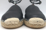 Valentino Rockstud Rolling Ankle Strap Espadrille Flats Black Leather Size 40