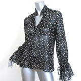 Nili Lotan Demi Bell Sleeve Blouse Black Floral Print Silk Chiffon Size Small