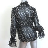Nili Lotan Demi Bell Sleeve Blouse Black Floral Print Silk Chiffon Size Small