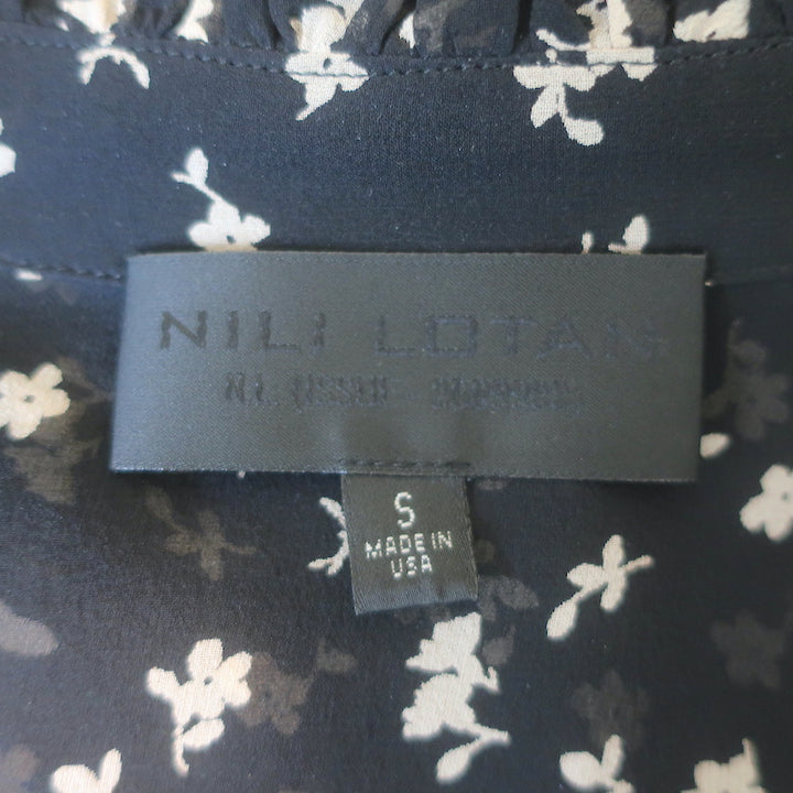 Nili Lotan Demi Bell Sleeve Blouse Black Floral Print Silk Chiffon Size Small