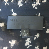 Nili Lotan Demi Bell Sleeve Blouse Black Floral Print Silk Chiffon Size Small