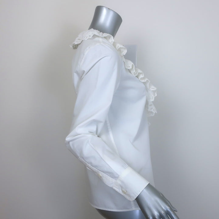 Nili Lotan Everett Ruffled Eyelet-Trim Shirt White Cotton Size Extra Small