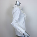 Nili Lotan Everett Ruffled Eyelet-Trim Shirt White Cotton Size Extra Small