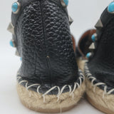 Valentino Rockstud Rolling Ankle Strap Espadrille Flats Black Leather Size 40