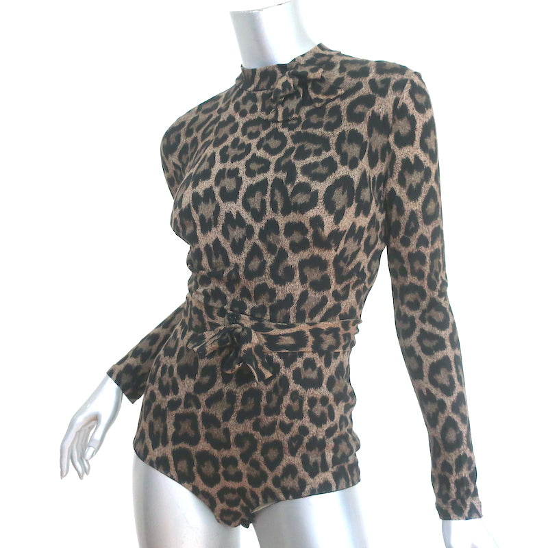 Agent Provocateur Iona Leopard Print Bodysuit Brown Size Medium Long Sleeve Top