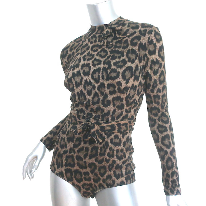 Agent Provocateur Iona Leopard Print Bodysuit Brown Size Medium Long Sleeve Top