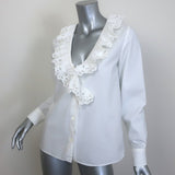Nili Lotan Everett Ruffled Eyelet-Trim Shirt White Cotton Size Extra Small