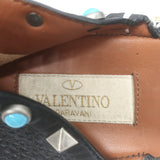 Valentino Rockstud Rolling Ankle Strap Espadrille Flats Black Leather Size 40