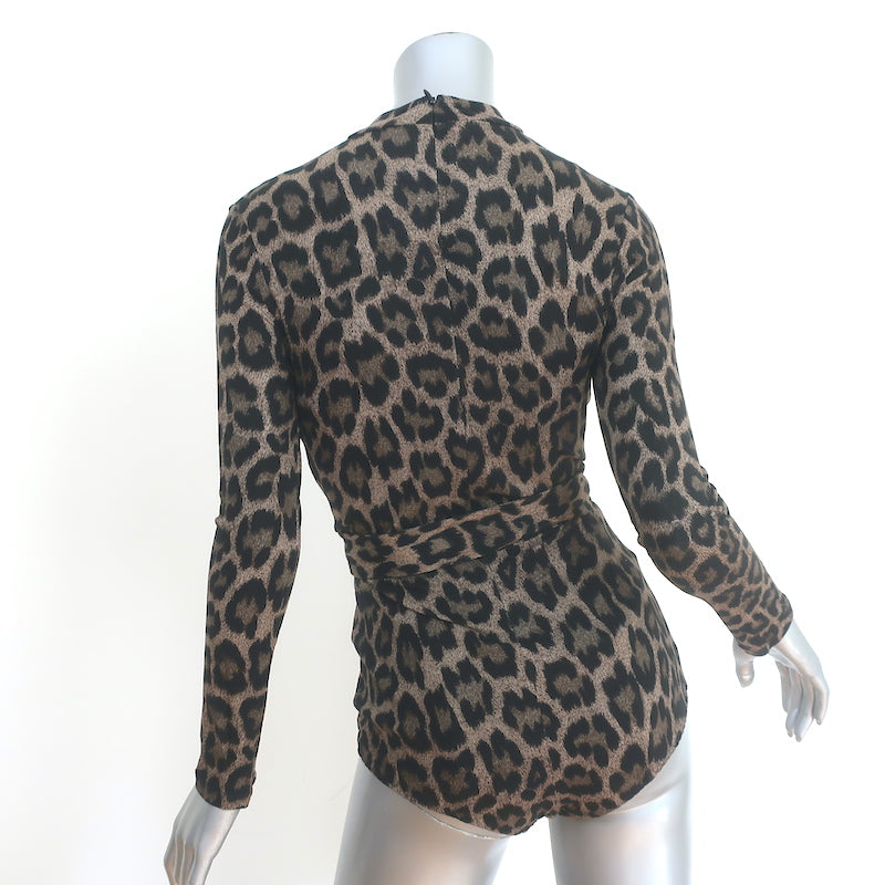 Agent Provocateur Iona Leopard Print Bodysuit Brown Size Medium Long Sleeve Top