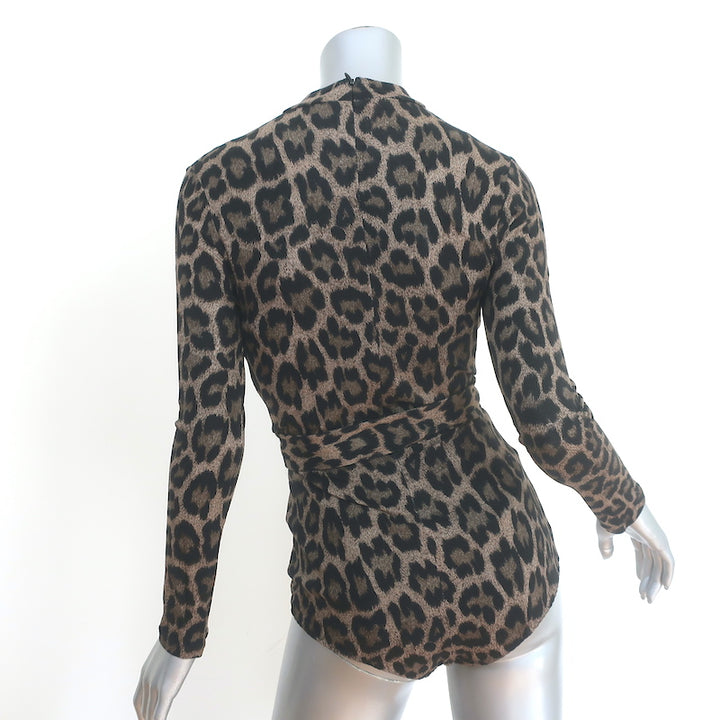 Agent Provocateur Iona Leopard Print Bodysuit Brown Size Medium Long Sleeve Top
