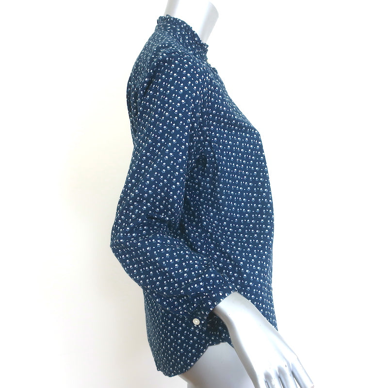 Trovata Birds of Paradis Helena Ruffle Shirt Navy Floral Print Cotton Size Small