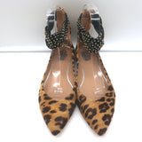 Claudia Schiffer x Aquazzura Studded Ankle Strap Leopard Pony Hair Flats Size 40