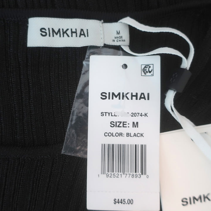 Jonathan Simkhai Maebry Crystal-Trim Ribbed Knit Top Black Size Medium NEW