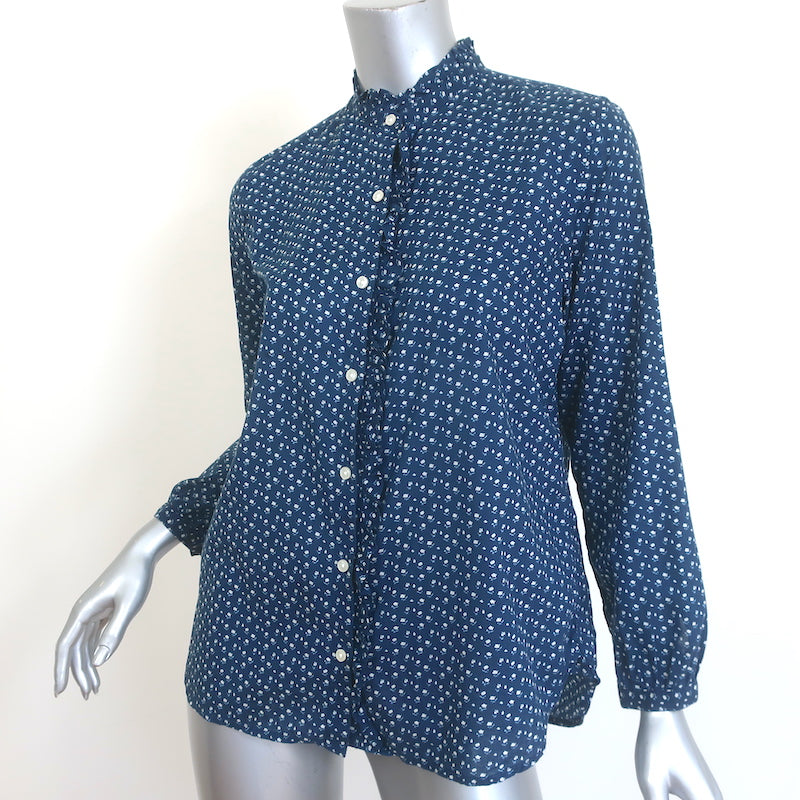 Trovata Birds of Paradis Helena Ruffle Shirt Navy Floral Print Cotton Size Small