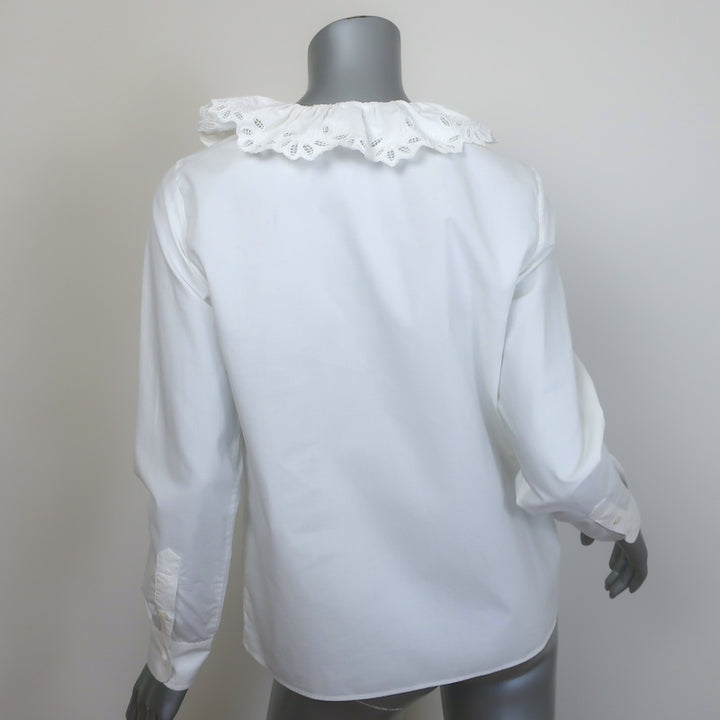 Nili Lotan Everett Ruffled Eyelet-Trim Shirt White Cotton Size Extra Small