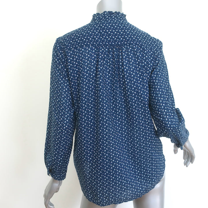 Trovata Birds of Paradis Helena Ruffle Shirt Navy Floral Print Cotton Size Small